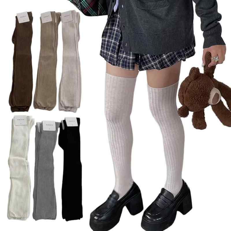 [Eukkis] 太めリブ編み オーバーニーソックス かかとあり綿靴下 レディースハイソックス 抗ピリング加工 美脚
