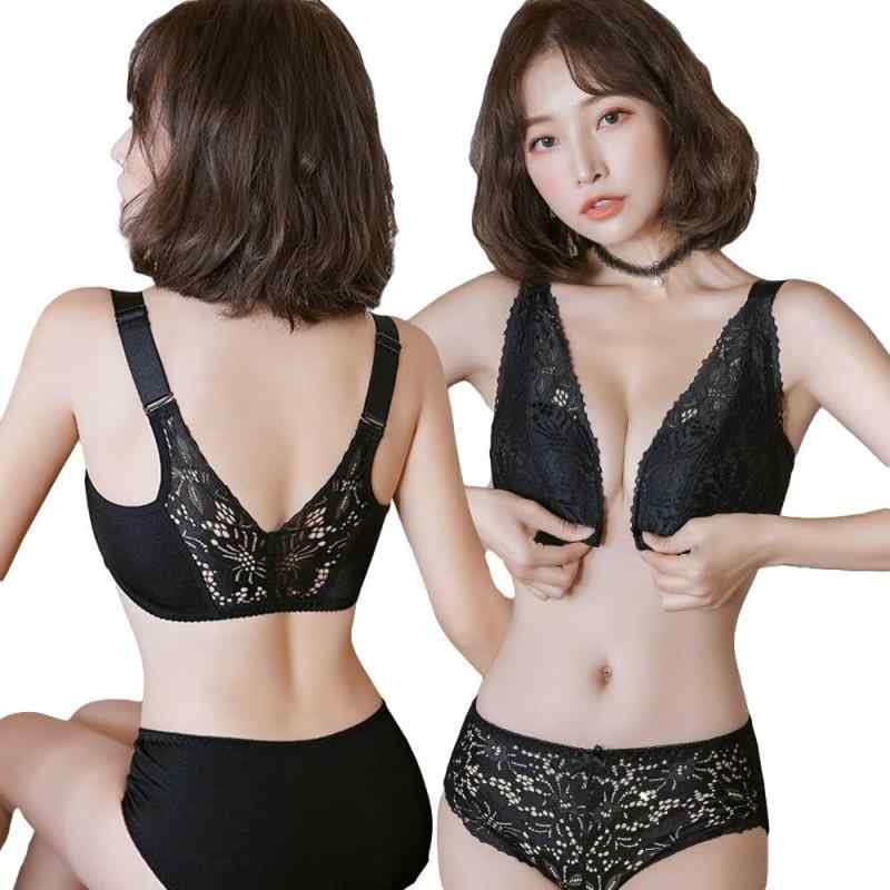 [Uroi] フロントホックブラジャー ショーツセット レディース インナーセット レース ぐっと寄せ 谷間をメイク 脇高 ハミ肉解消 美胸 バストアップ ノンワイヤー ブラ ショーツ 上下セット