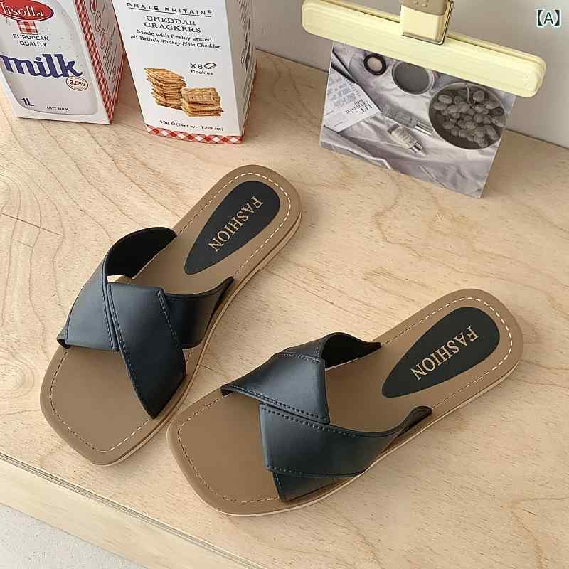 Ballet Shoes - 夏の ビーチ カジュアル 女性 スリッパクロスボーダー 爆金 外 着 ファッション 滑り 止め 一 字 ドラッグアンドロメダ 風 サンダル フラット