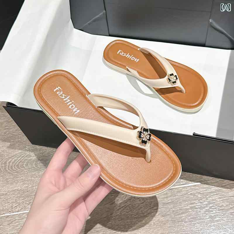 乐天商城 - 女性の 夏の アウターウェア 用 ビーチ サンダル 2025 新しい スタイルの インターネット セ レブ フレンチ スタイルカジュアルビーチシーサイドフラットサンダル