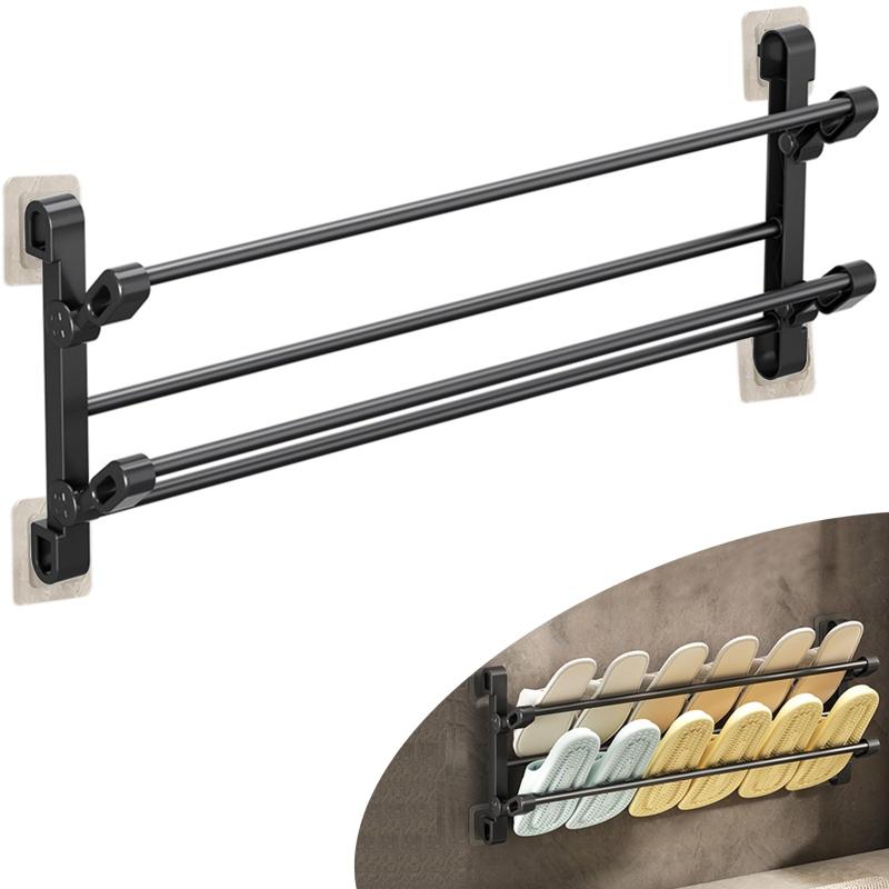 GKSCXEXE スリッパラック 壁掛け 靴ラック 65cm 2段 靴入れ 壁かけ 穴不要 両面テープ8枚付き 引っ掛け..