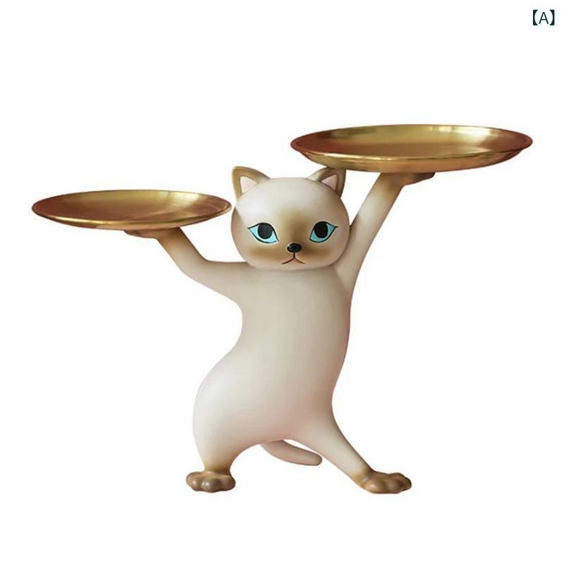樂天商城 - 現物 動物 置物 妖艶 猫 トレー 収納 リビング 玄関 デスク ホーム 装飾 置物 樹脂 工芸 品