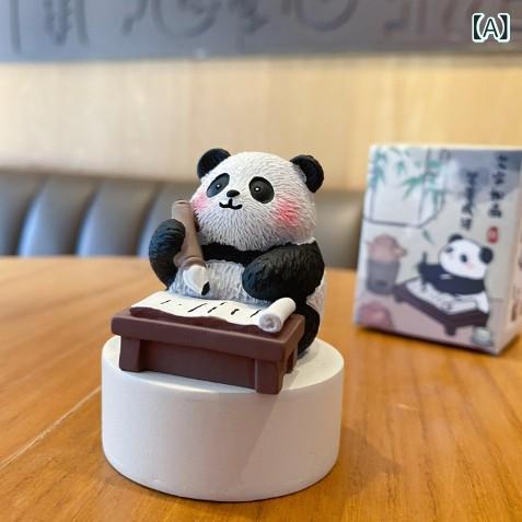乐天商城 - オリジナル 国風 八 雅 毛 インフルエンザ パンダの 車に 飾ら れた かわいい おしゃれな 樹脂 人形の デスク トップ 装飾 品