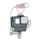 HAFOKO V2 for Go Pro 7 6 5 3.5mm 冷たい靴 アダプタ と マイクロフォン 保護ハウジング ホルダー付きケース ボギングフレーム ケージ マウント と互換性があります アクションカメラ 付属品(2)