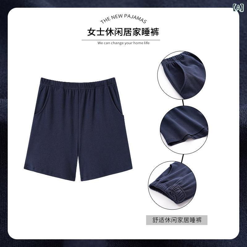 Rakuten - 夏 用 純綿 レディースパジャマパンツ、 薄手で ポケット 付き、 ビーチ パンツとしても 着用 可能、 ゆったりと した ショート パンツ、 家でも 外でも 着用 可能、 通気 性が あり、 ゆったりと した スタイル。