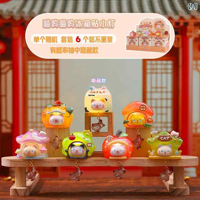 Rakuten - かわいい 漫画 フィギュア「 ニャーニャー」 冷蔵庫 マグネット、 小型 ランプ、 ブラインド ボックス、 クリエイティブな 家の 玄関、 キッチン、 バス ルームの 装飾 品、 ギフト
