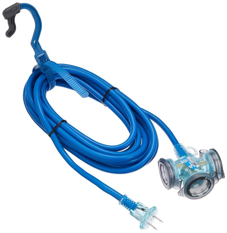 ハタヤ (HATAYA) 2P 延長コード 屋外用 100V型 コード5m 太さ2.0㎟ コンセント3個 コンセント防雨キャップ パイロットランプ内蔵 エクスバンド 家庭用 工場用 軽作業 FX延長コード FX-053-B ブルー