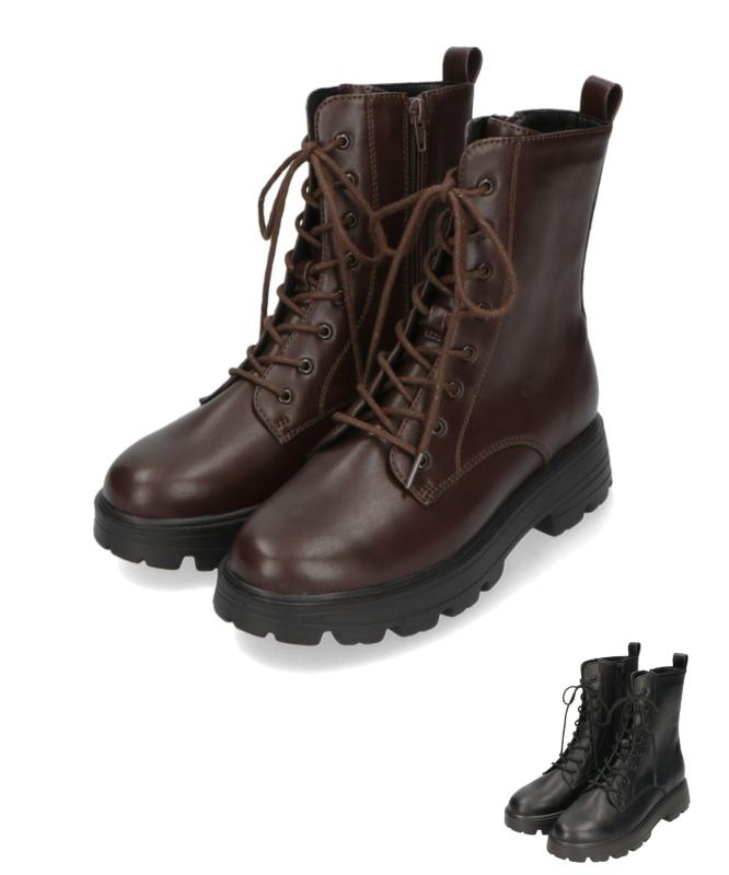 ORiental TRaffic(オリエンタルトラフィック) レディース レディース ショート ブーツ 厚底 編み上げ レースアップ サイドファスナー 軽量 袴 卒業式 黒 冬 スタイルアップ シンプル 41401ファッシ