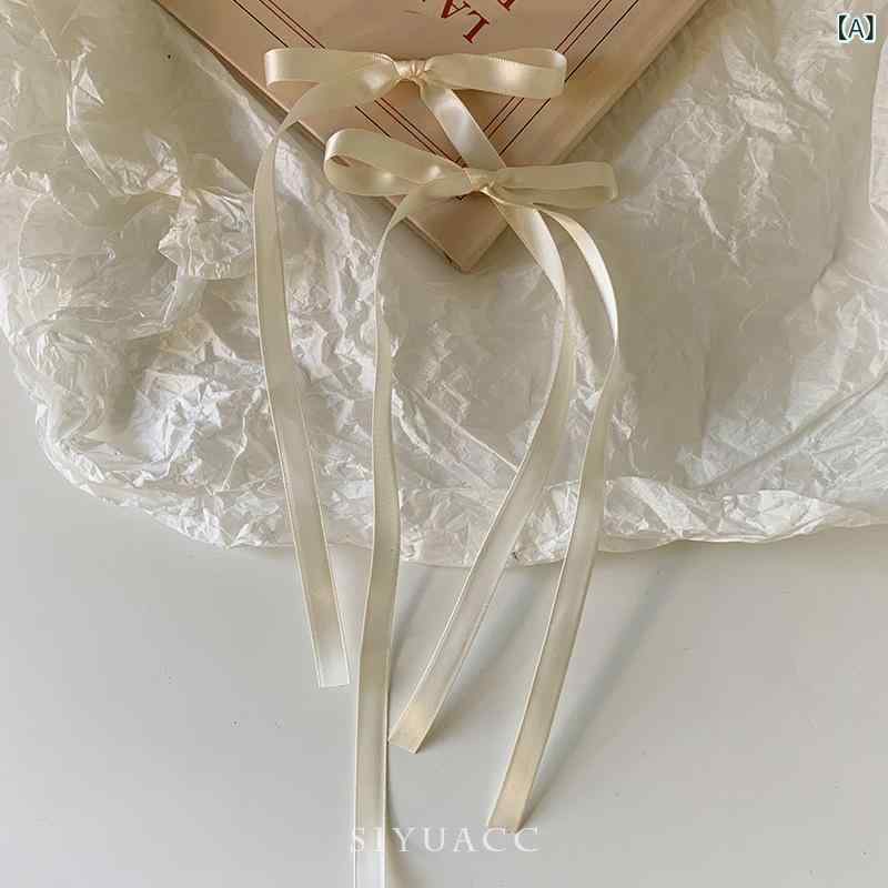 乐天商城 - 朱 静 儀と同じ スタイルの 蝶結び ロングリボンヘアピン、 万能な 春の お出かけに 必須の 女性 用 ハンドメイドヘアアクセサリー