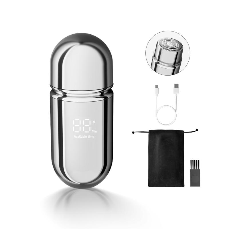 PLUZZ小型電気シェーバー ポータブルミニ剃须刀 - 男性用ポータビリティ電動シェーバー Type-C充電式 旅行/出張/オフィスホーム/車 (ブライトシルバー)