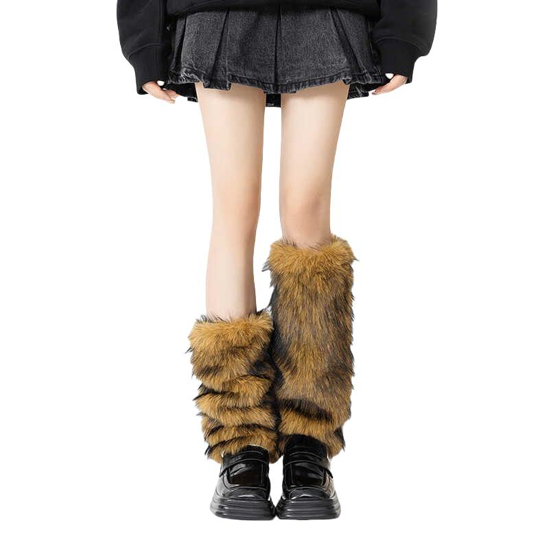 [MQFHDTNF] レッグウォーマー ロングファー フェイクファー ルーズソックス レディース 足首ウォーマー ハイソックス ふわもこ ギャル y2kファッション 靴下 美脚 冷え対策 40cm