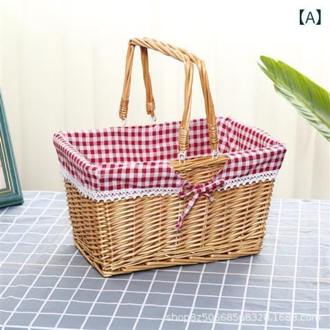 Rectangular - 柳 藤 編 ピクニックかご 摘みかご 編み 手提げかご 玩具 野菜 果物かご 花かご 買い物 かご 収納 かご