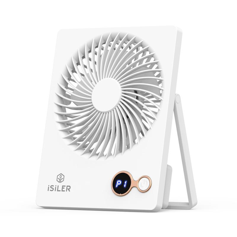 ISILER 卓上扇風機 静音 小型扇風機 デスクファン 充電式 1200mAh大容量バッテリー内蔵 180°角度調節可..