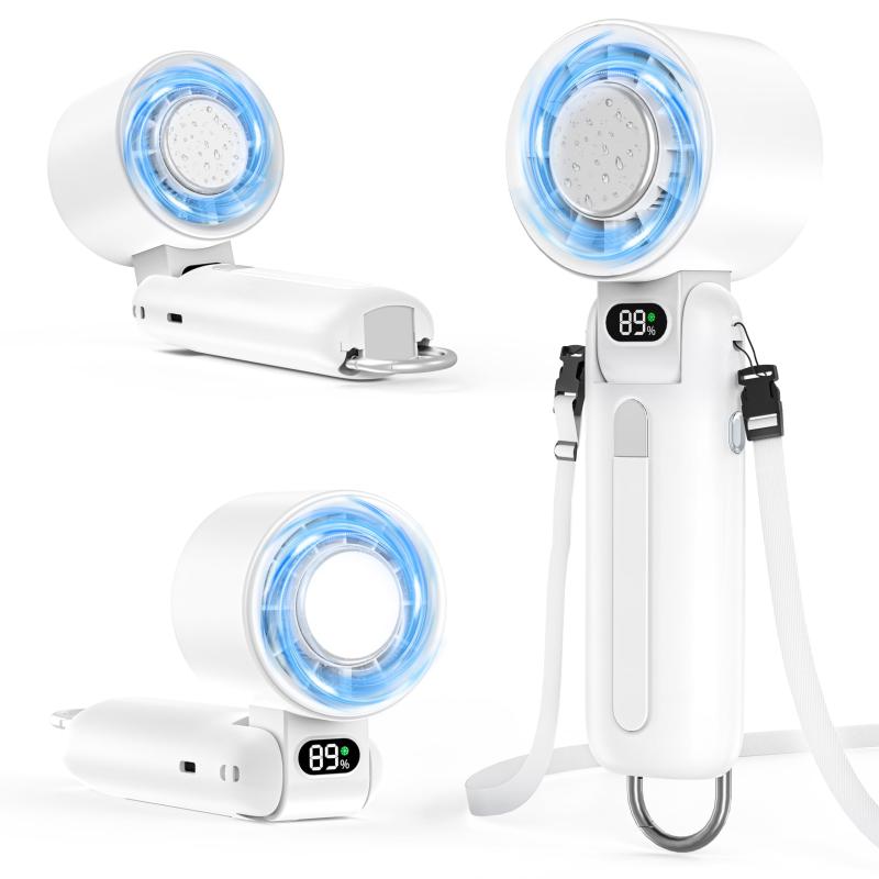 ハンディファン 冷却プレート搭載 携帯扇風機 冷感 手持ち扇風機 USB充電式 100段階風力 強力 160°折り畳み 卓上 ストラップ付属 首掛け カラビナ付き