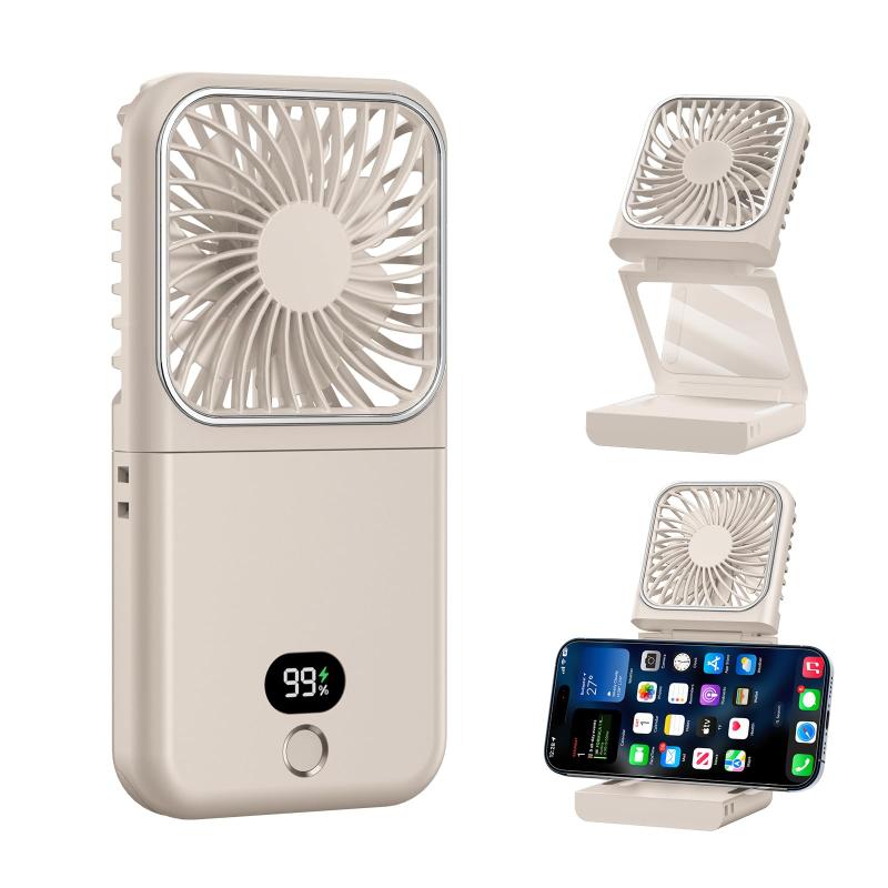 ViSSKO ハンディファン 手鏡 扇風機-ハンディ 5段階風量 2025革新・液晶表示＆15時間連続可能 携帯扇風機 Type-C 6in1