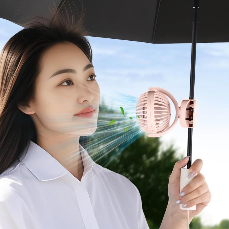 WISFISSH ポータブルクリップパラソルファン - 2000mAh充電式バッテリー搭載 - 3段階風量調節ミニファ..
