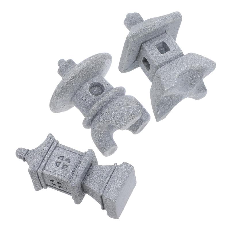 KESYOO 3個 園風ミニ石亭 耐久性素材使用 水槽 ガーデン 苔盆栽装飾に 和風ミニチュア灯籠 園アクアリウム景観オーナメント