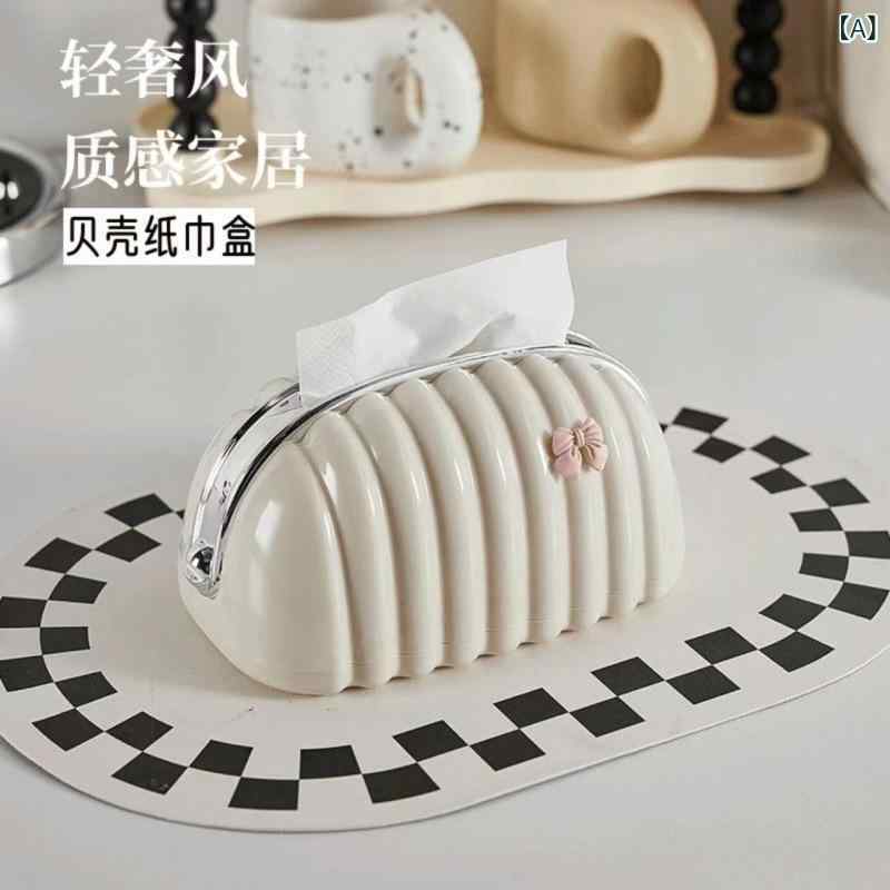 Rakuten - 軽い 贅沢な 植毛 貝殻 ティッシュ ケース 黒 ベルベットの デスク トップ スプリング 抽出 紙 箱 創造 客間 感 家庭 装飾 品