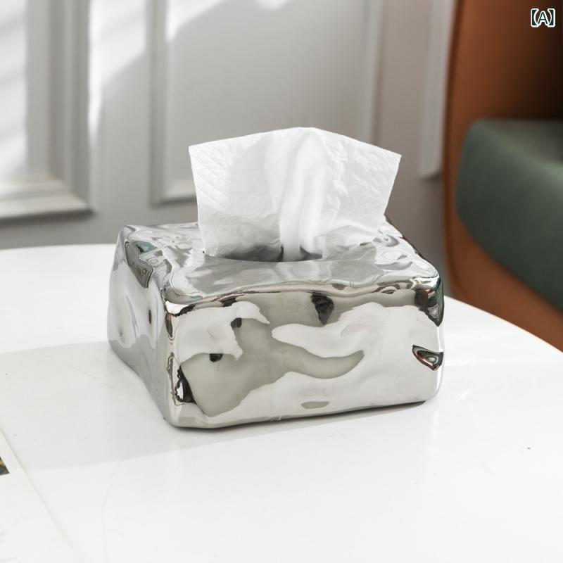 Rakuten - 氷 型の 高級 セラミックティッシュボックス、 個性 的な ニッチな 置物、 北欧 デザインの 家庭 用 ナプキン ボックス、 ティッシュ ボックス