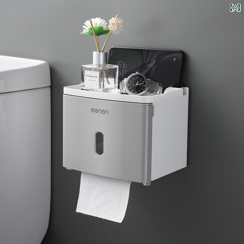 Rakuten - バスルームペーパータオルトイレットペーパー 収納 ラック トイレ 家庭 用 パンチフリーパンチフリークリエイティブ 防水 ロールペーパーボックストイレットペーパーボックス