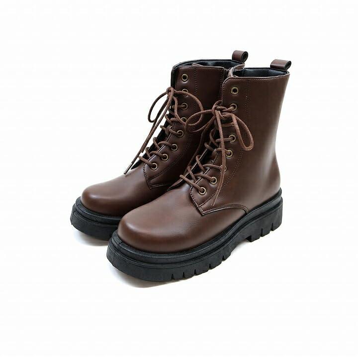 [Vivian] 晴雨兼用 レースアップ ショート ブーツ レディース 厚底 袴 卒業式 V5181AW