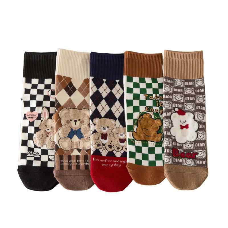 [SINEXE] 靴下 レディース ソックス 秋冬春 5足セット カラーソックス 女性用 通気 可愛い靴下 クルーソックス 中厚手ソックス 伸縮性 部屋着 通学 通勤 22-25cm