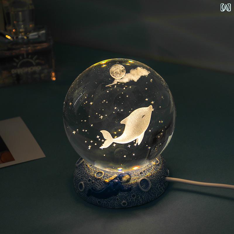 Rakuten - 国境を 越えた 海洋の 3 d 内 彫刻 水晶 球の デスク トップに 小夜 灯 装飾 品の 誕生 日 プレゼントを 女の子の 親友に 贈る