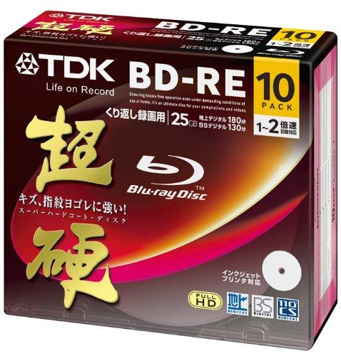 TDK 録画用ブルーレイディスク 超硬シリーズ BD-RE 25GB 1-2倍速 ホワイトワイドプリンタブル 10枚パック 5mmスリムケース BEV25HCPWA10A