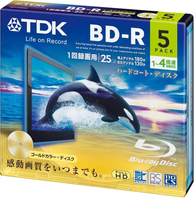 TDK 録画用ブルーレイディスク BD-R 25GB 1-4倍速 ゴールドディスク 5枚パック 5mmスリムケース BRV25B5A