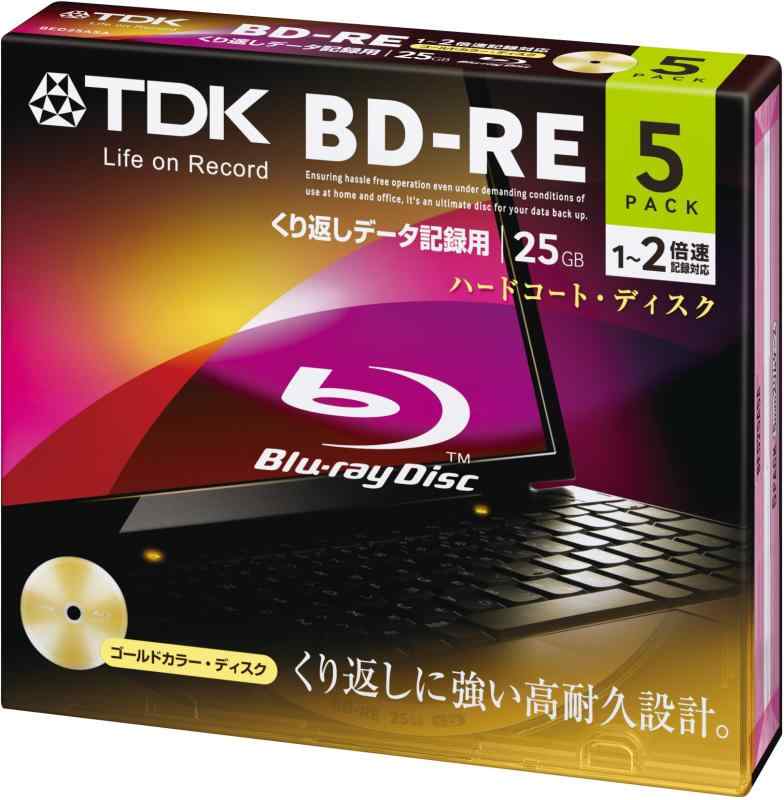 TDK データ用ブルーレイディスク BD-RE 25GB 1-2倍速 ゴールドディスク 5枚パック 5mmスリムケース BED25A5A