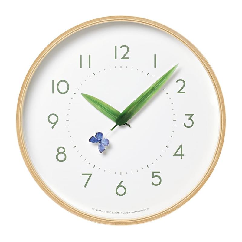 レムノス 掛け時計 アナログ 木枠 天然色木地 とまり木の時計 ルリシジミ SUR18-16 RURI Lemnos