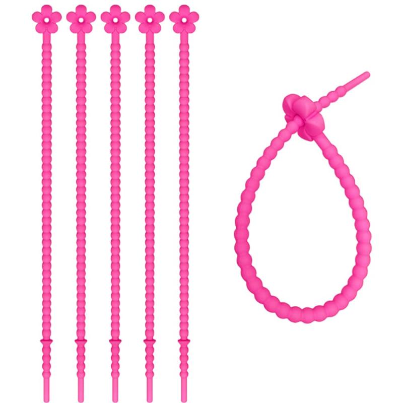 HoQuBN ケーブルバンド シリコン 結束バンド ケーブルバンド 繰り返し使える ケーブル結束バンド ケーブルタイ ブレスレット おしゃれ かわいい (10本セット, ローズレッド)