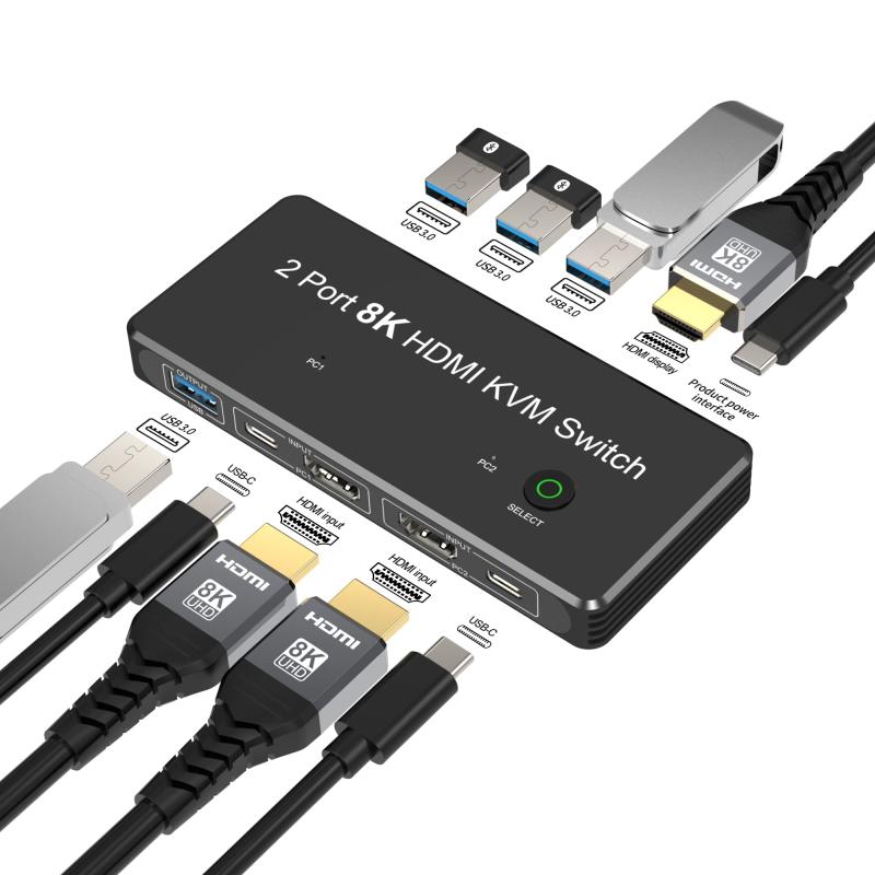 FDBRO 8K HDMI 切替器 2.1 双方向 HDMIセレクター切り替え 8K@30/60Hz 4K@60Hz/120Hz 48Gbps VRR 手動切替 分配器 HD 3D Xbox、TV box、PS3/4、ラップトップ、プロジェクター、PC、