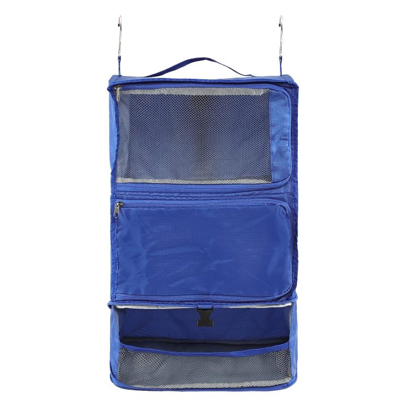 Surblue 収納ボックス 吊り下げ 3段 折りたたみ式 大容量 持ち運べるクローゼット 旅行 出張 省スペース、2つのフック付き ブルー
