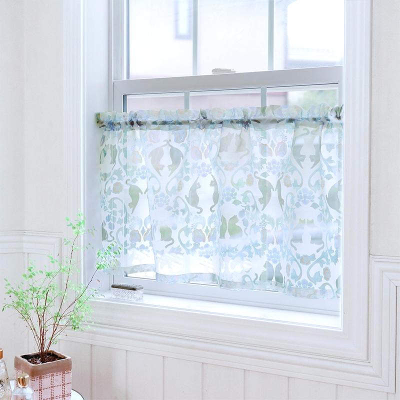 トモコーポレーション カフェカーテン ニャーベスク グリーン ネコ カーテン 間仕切り 透け 45cm丈 105x45cm 12225-872-187