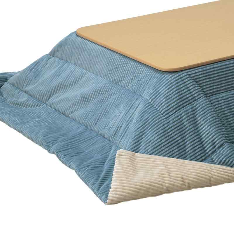 リバーシブルコーデュロイ保温綿入こたつ布団 ロア 170x170cm サックスブルー×ベージュ こたつ布団単品