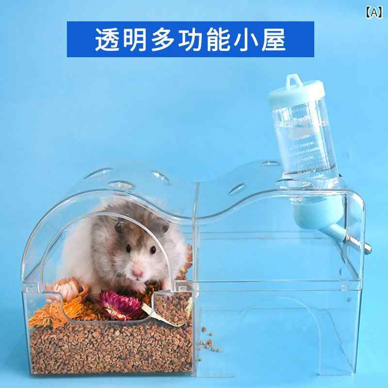 Rakuten - ハムスター ハウス、 ヴィラ、 おもちゃの 小屋、 パノラマ 透明 ペット、 水筒 付き、 シェルター ハウス、 造園、 ゴールデン ベア 用品