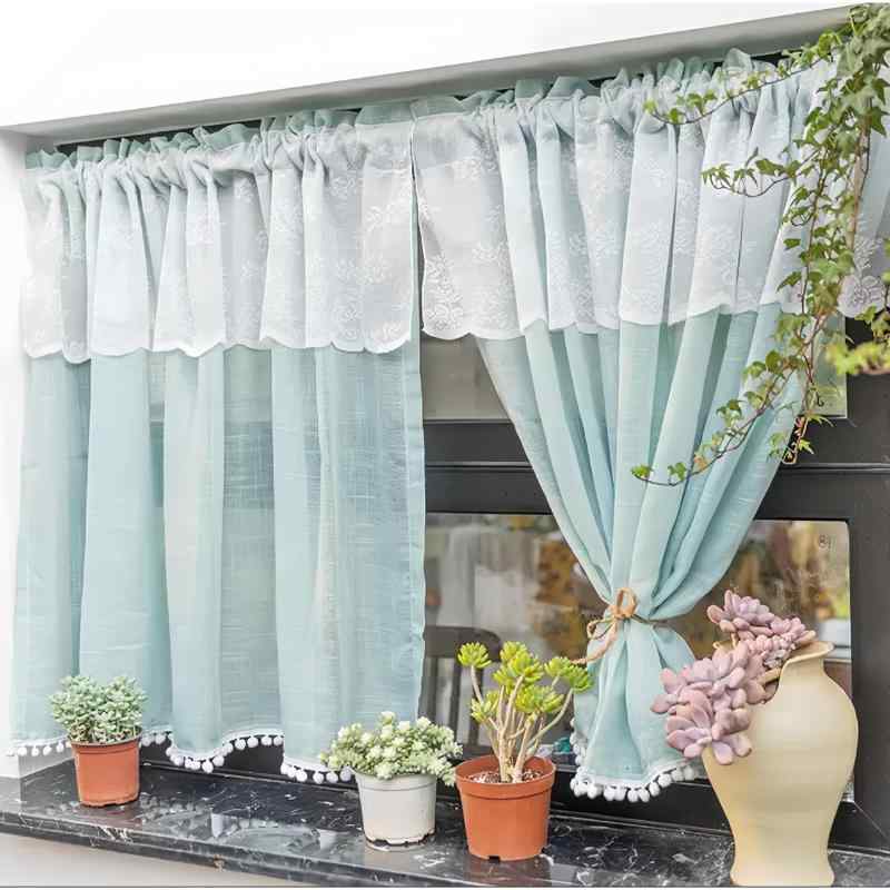[YUMISHE] カフェカーテン レースカーテン 北欧 おしゃれ 花柄 可愛い ナチュラル 刺繍 出窓 小窓 つっぱり棒 喫茶店 間仕切り 目隠し カフェ キッチン トイレ リビング