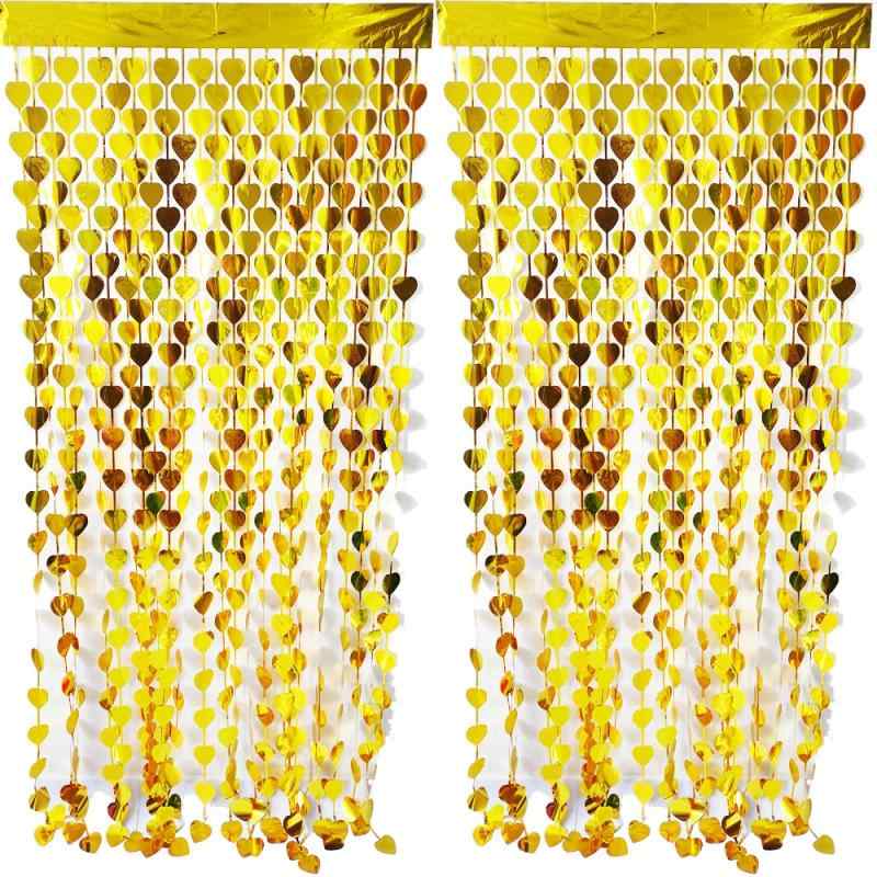 2個セット CYBERNOVA タッセルカーテン キラキラ 背景 ハートの形 明るい光沢 誕生日 クリスマス 飾り付け,100 x 200cmの結婚式の誕生日の記念日の卒業党装飾のためのホイルの房のカーテンの背(3)