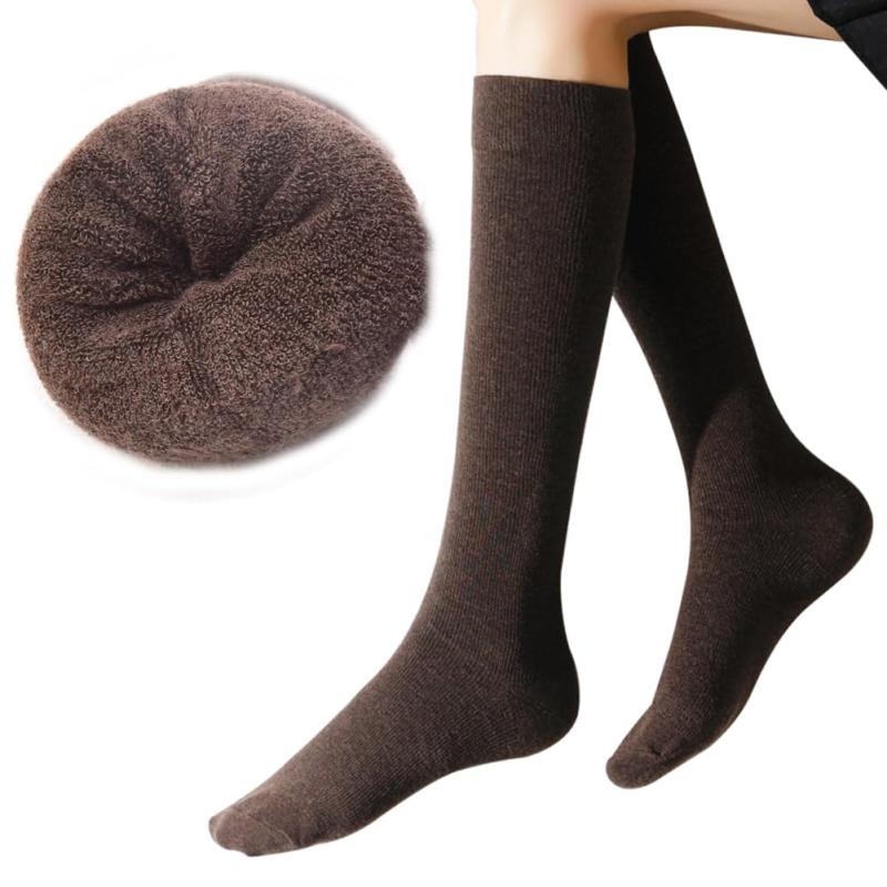 [Sandyting] 2セット ハイソックス レディース 秋冬 ウール靴下 スクール 裏起毛 厚手 防寒 暖かい クルー 保温 美脚 ひざ下 通勤 通学 制服