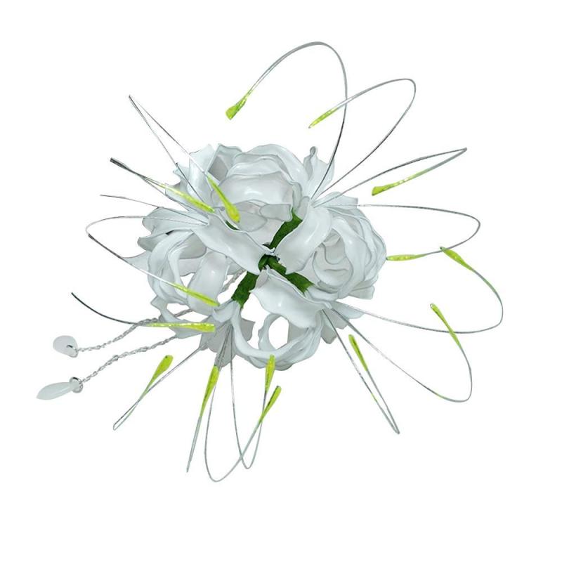 [misaki] 美しい 彼岸花 かんざし ヒガンバナ 曼珠沙華 ディップアートフラワー 一本差しかんざし 髪飾り 成人式 七五三 卒業式 結婚式 和装 浴衣 振袖用 (白＆下がり＆クリップ)