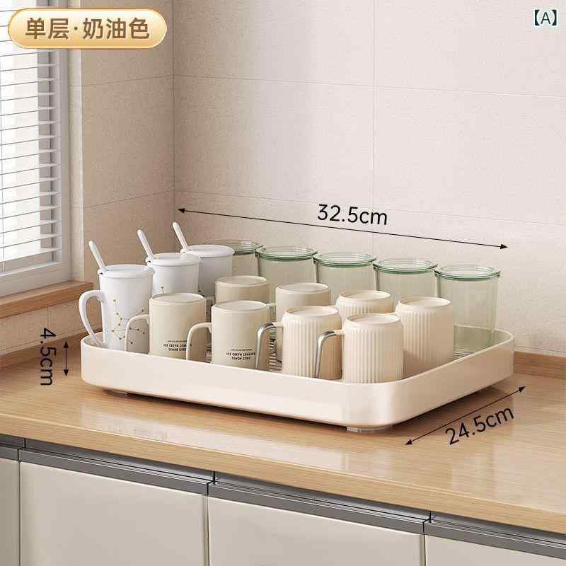 Rakuten - 家庭 用 カップ 収納 ラック デスク トップ ウォーター カップ コレクション ラックダイニングテーブルトレイティーカップホルダー 二 層 排水 カップ ホルダー