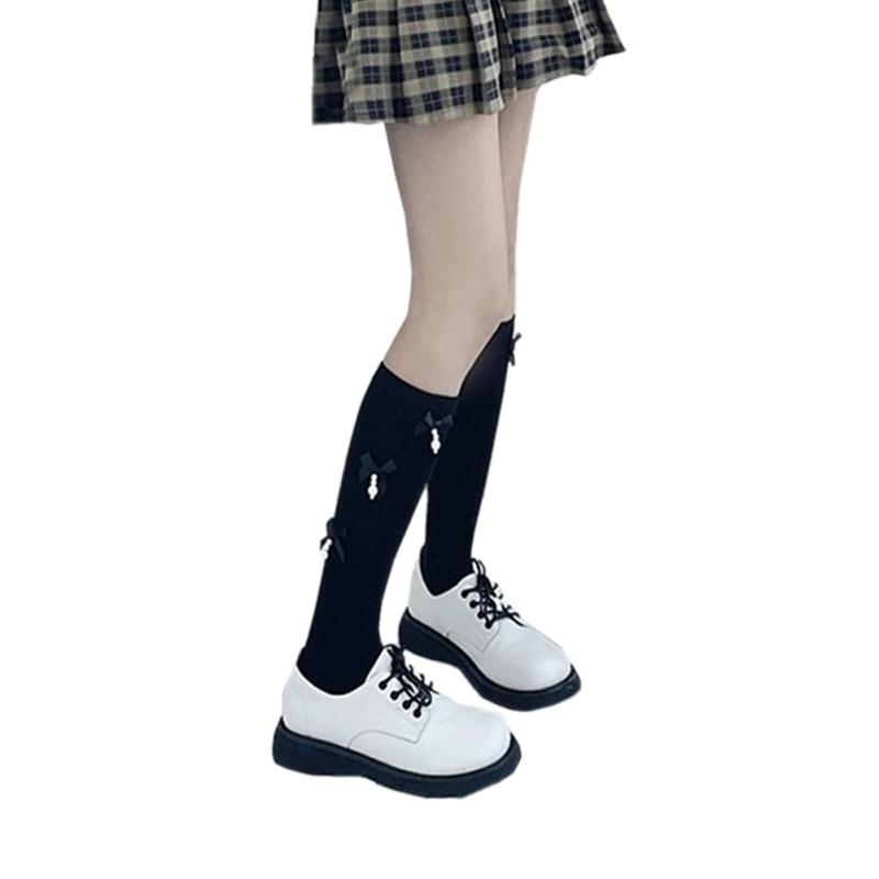 [FASELE] 靴下 ハイソックス 女の子 ソックスレディース クルーソックス 真珠 リボン 花柄 ロリターソックス lotita 可愛い オシャレ JK 制服 通勤 通学 春夏秋冬用 22-25cm