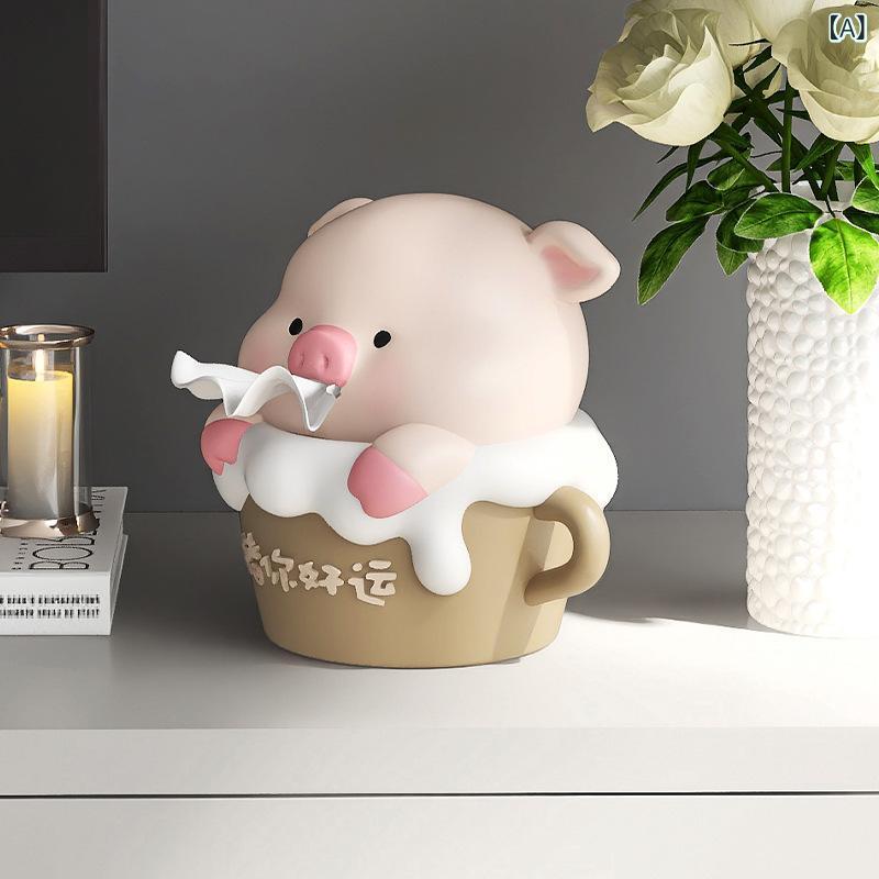 Rakuten - クリーム 風の ブタの ティッシュの 箱の 置物の 客間の かわいい 引き出しの 箱の 玄関の 酒の 箱の 家庭の 装飾 品は 実用 的で 軽くて 豪華です。