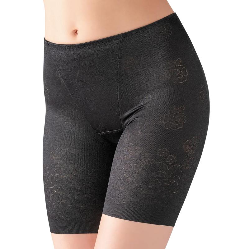 [アツギ] 花柄ジャガード ヘムショーツ 3分丈 サテン素材でスルッと履けて響きにくい