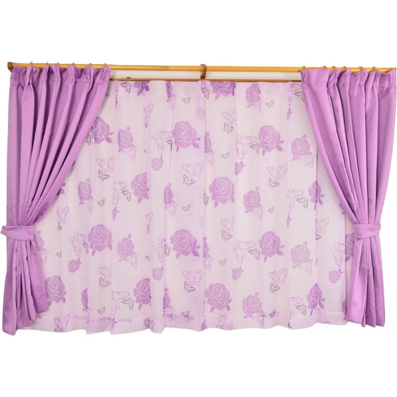 Arie(アーリエ) 遮光性 ウォッシャブル ボイルレース+ドレープカーテン アンジェラ 4枚組 パープル