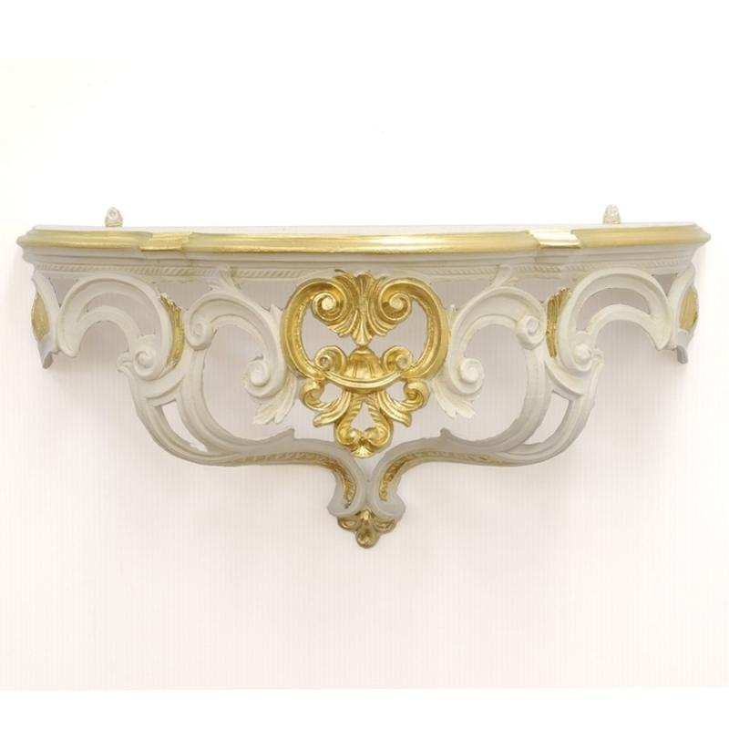 イタリア製 ロココ コンソール 軽量 レジン製 ホワイト ゴールド 50X20cm ier-72be