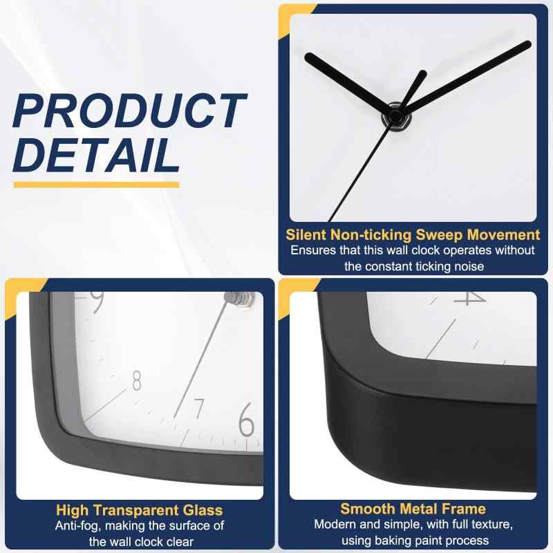 PATIKIL 11インチ 長方形 壁掛け時計 静音 秒針無音 モダン クオーツ 電池式 デコレーション 事務所 寝室 リビング 図書館 用 黒