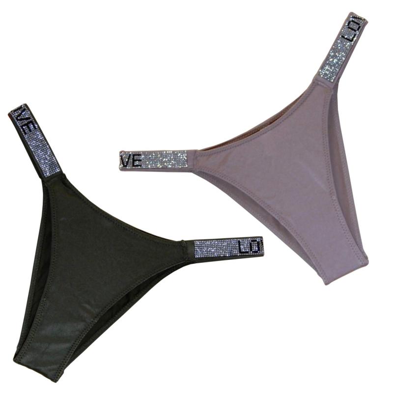 [SCフレイヤ] レディース ショーツ 2枚セット ラインストーン ハイレグ ハーフバック (ブラック/ピンク, XL)