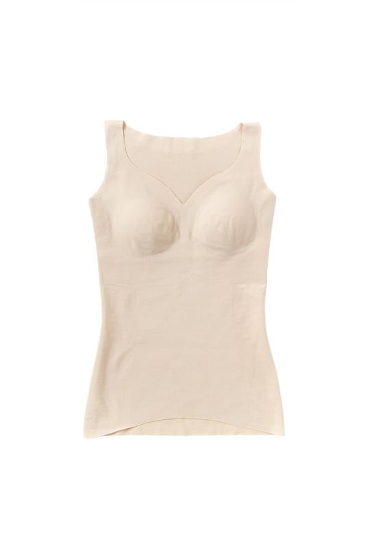 [ドクターショール] タンクトップ レディース カップ付き シームレスタイプ ノンワイヤー 背筋サポート 綿混 消臭 ベージュ L